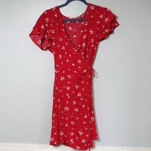 Red Floral Wrap Mini Dress